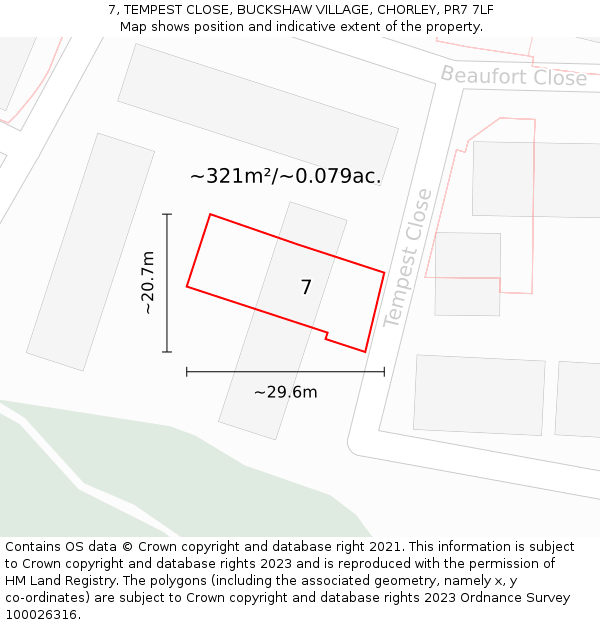 7, TEMPEST CLOSE, BUCKSHAW VILLAGE, CHORLEY, PR7 7LF: Plot and title map