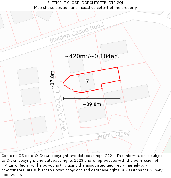 7, TEMPLE CLOSE, DORCHESTER, DT1 2QL: Plot and title map