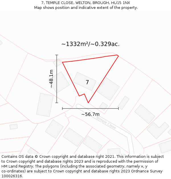 7, TEMPLE CLOSE, WELTON, BROUGH, HU15 1NX: Plot and title map