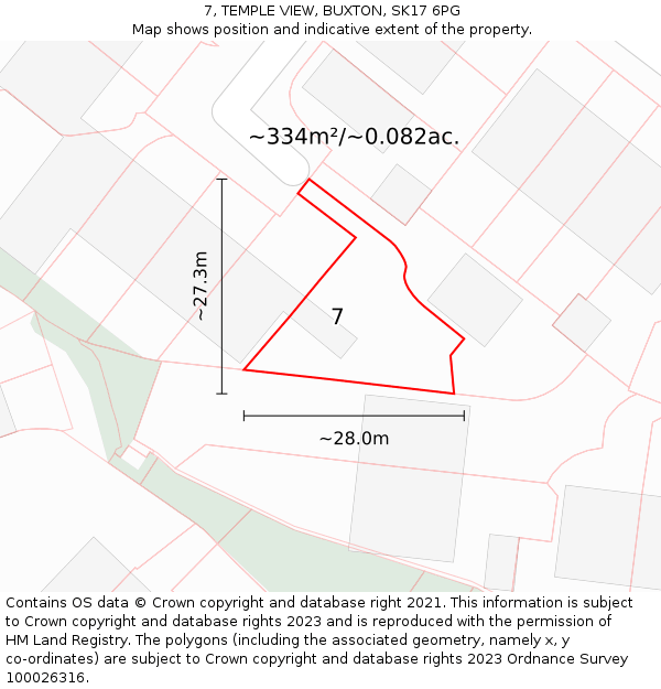7, TEMPLE VIEW, BUXTON, SK17 6PG: Plot and title map