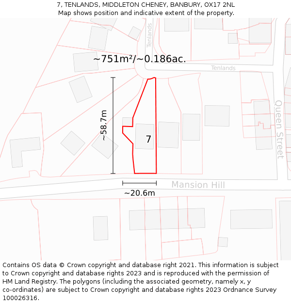 7, TENLANDS, MIDDLETON CHENEY, BANBURY, OX17 2NL: Plot and title map