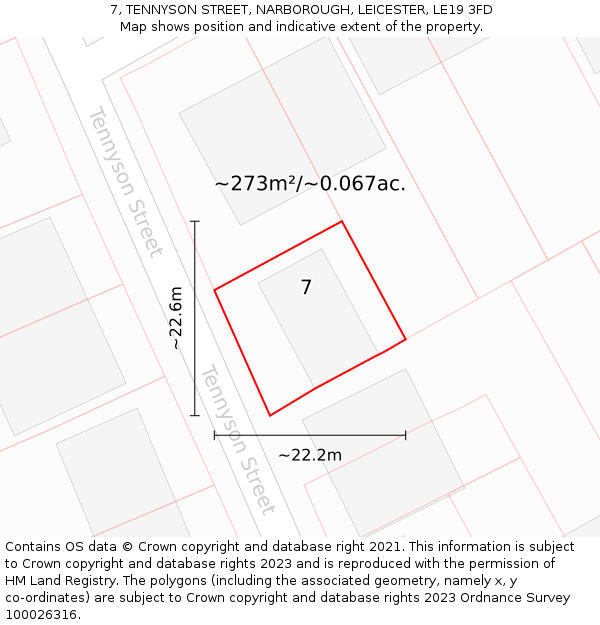 7, TENNYSON STREET, NARBOROUGH, LEICESTER, LE19 3FD: Plot and title map
