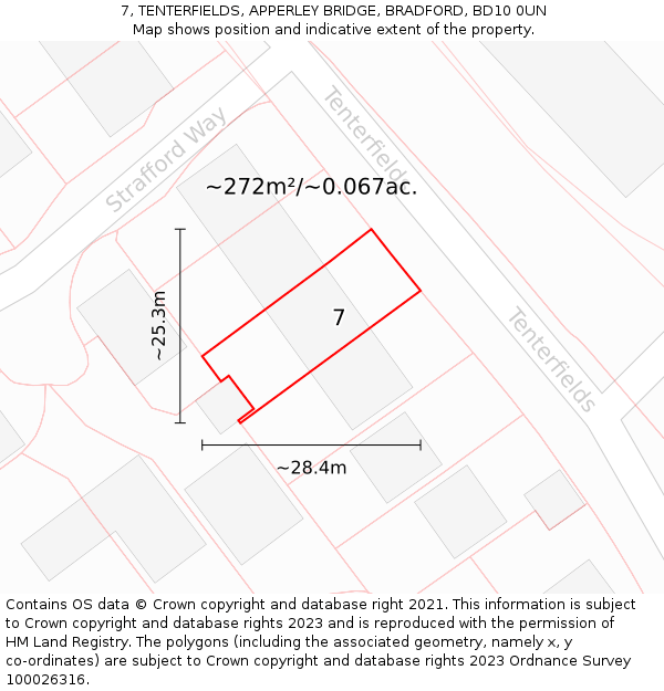 7, TENTERFIELDS, APPERLEY BRIDGE, BRADFORD, BD10 0UN: Plot and title map