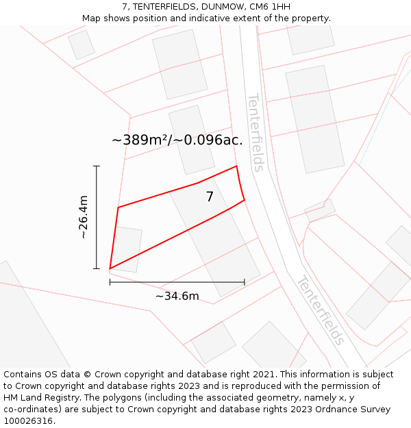 7, TENTERFIELDS, DUNMOW, CM6 1HH: Plot and title map