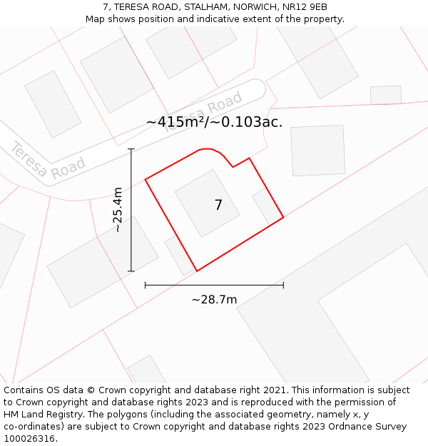 7, TERESA ROAD, STALHAM, NORWICH, NR12 9EB: Plot and title map