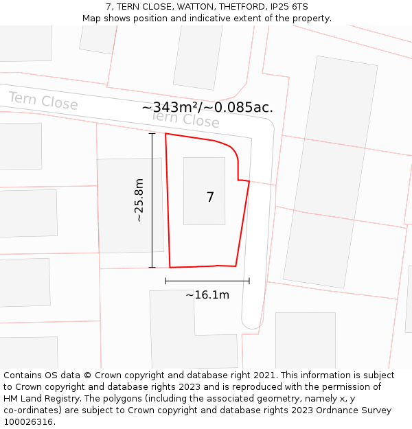 7, TERN CLOSE, WATTON, THETFORD, IP25 6TS: Plot and title map