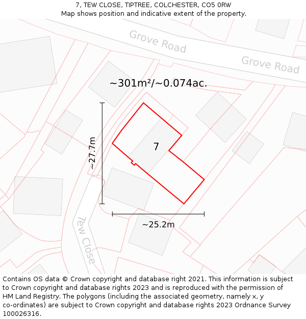 7, TEW CLOSE, TIPTREE, COLCHESTER, CO5 0RW: Plot and title map