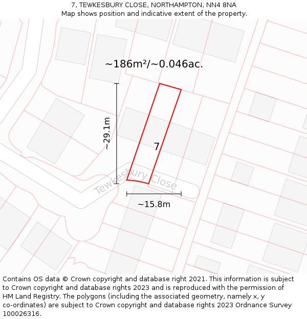 7, TEWKESBURY CLOSE, NORTHAMPTON, NN4 8NA: Plot and title map