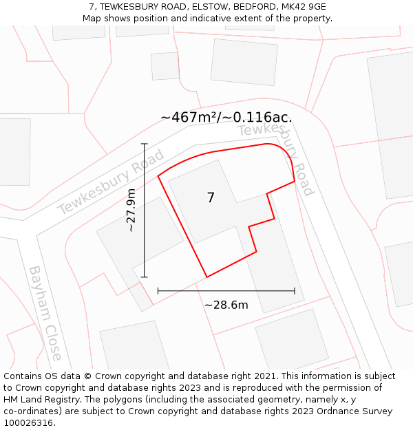 7, TEWKESBURY ROAD, ELSTOW, BEDFORD, MK42 9GE: Plot and title map