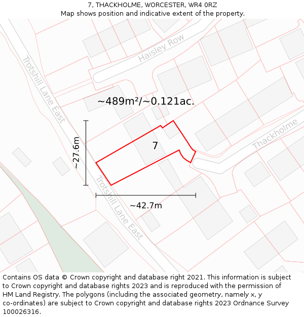 7, THACKHOLME, WORCESTER, WR4 0RZ: Plot and title map