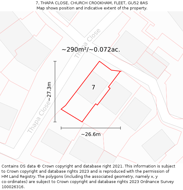 7, THAPA CLOSE, CHURCH CROOKHAM, FLEET, GU52 8AS: Plot and title map
