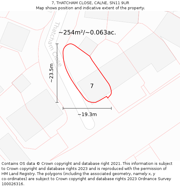 7, THATCHAM CLOSE, CALNE, SN11 9UR: Plot and title map