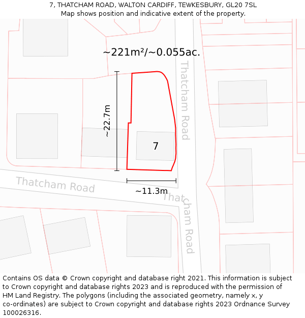7, THATCHAM ROAD, WALTON CARDIFF, TEWKESBURY, GL20 7SL: Plot and title map