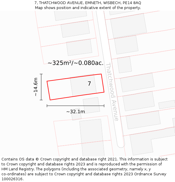 7, THATCHWOOD AVENUE, EMNETH, WISBECH, PE14 8AQ: Plot and title map