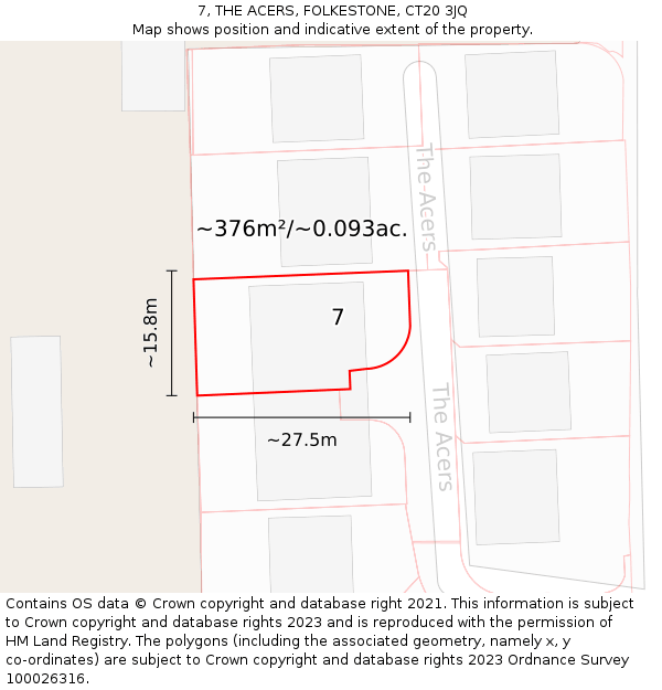 7, THE ACERS, FOLKESTONE, CT20 3JQ: Plot and title map