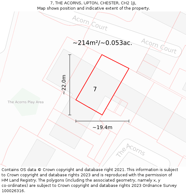 7, THE ACORNS, UPTON, CHESTER, CH2 1JL: Plot and title map