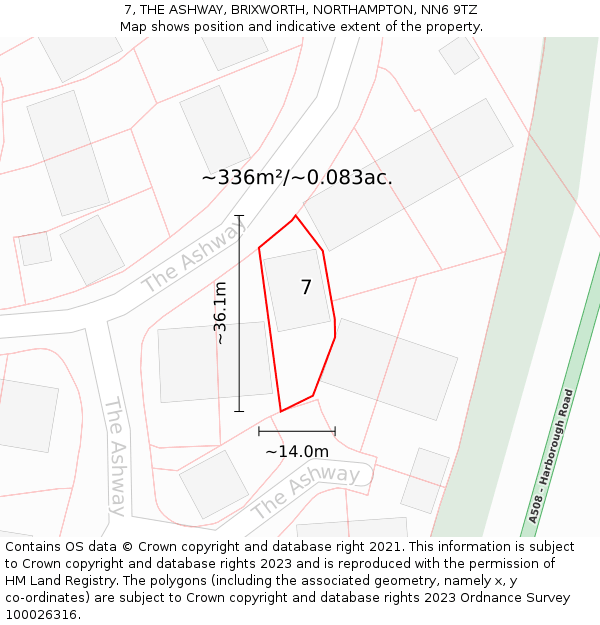 7, THE ASHWAY, BRIXWORTH, NORTHAMPTON, NN6 9TZ: Plot and title map