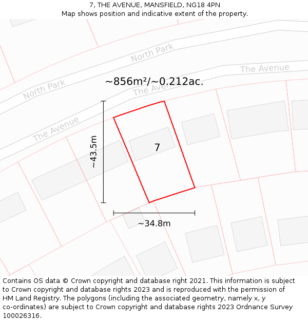 7, THE AVENUE, MANSFIELD, NG18 4PN: Plot and title map
