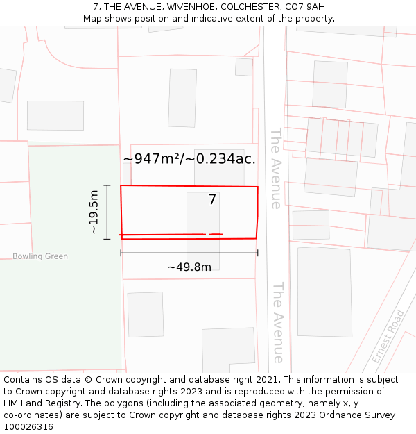 7, THE AVENUE, WIVENHOE, COLCHESTER, CO7 9AH: Plot and title map