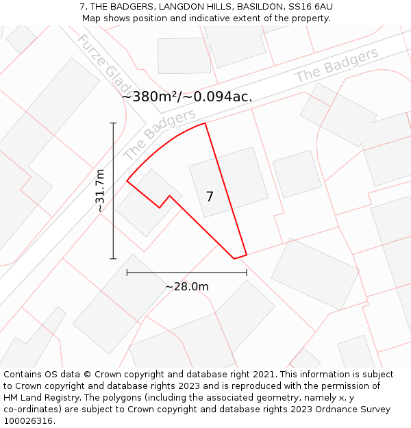 7, THE BADGERS, LANGDON HILLS, BASILDON, SS16 6AU: Plot and title map
