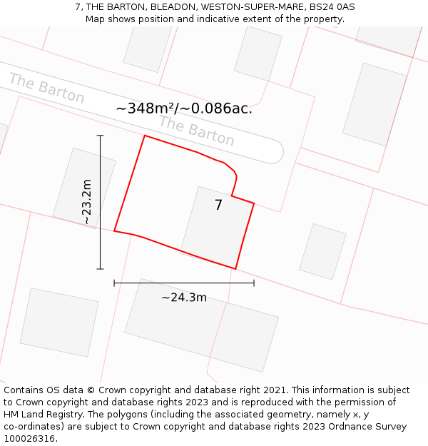 7, THE BARTON, BLEADON, WESTON-SUPER-MARE, BS24 0AS: Plot and title map
