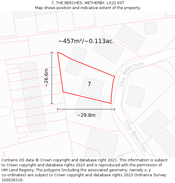 7, THE BEECHES, WETHERBY, LS22 6ST: Plot and title map