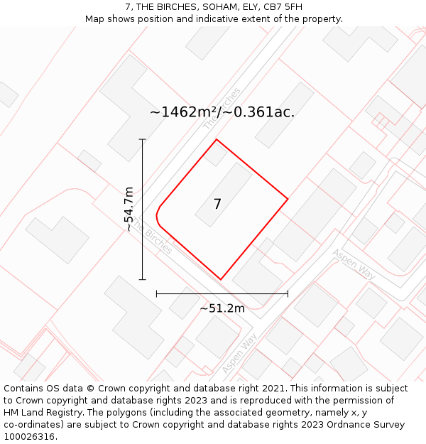 7, THE BIRCHES, SOHAM, ELY, CB7 5FH: Plot and title map