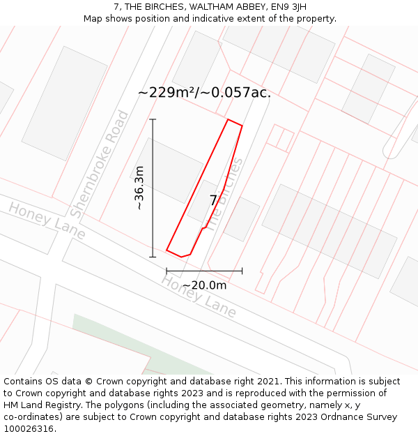 7, THE BIRCHES, WALTHAM ABBEY, EN9 3JH: Plot and title map