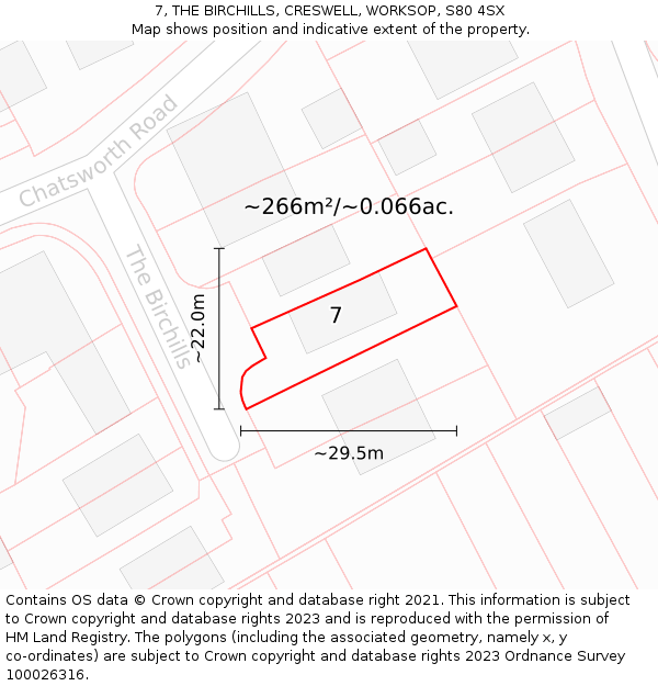 7, THE BIRCHILLS, CRESWELL, WORKSOP, S80 4SX: Plot and title map