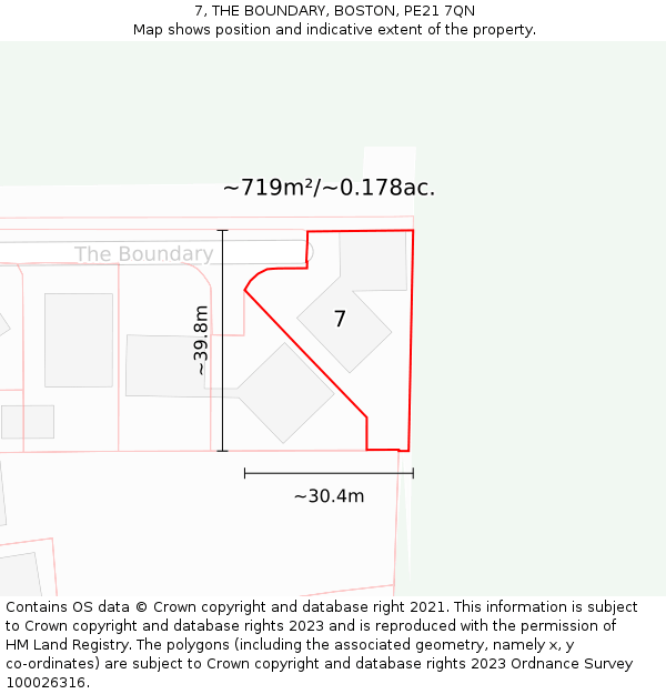 7, THE BOUNDARY, BOSTON, PE21 7QN: Plot and title map