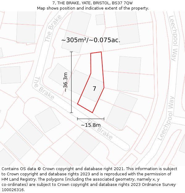 7, THE BRAKE, YATE, BRISTOL, BS37 7QW: Plot and title map