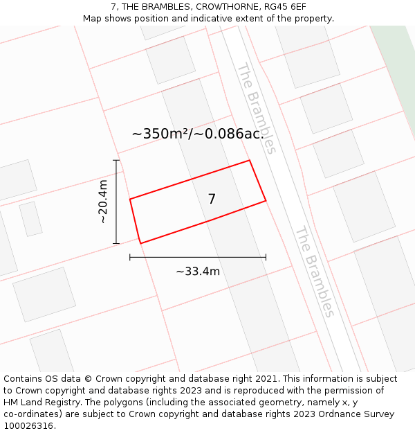 7, THE BRAMBLES, CROWTHORNE, RG45 6EF: Plot and title map