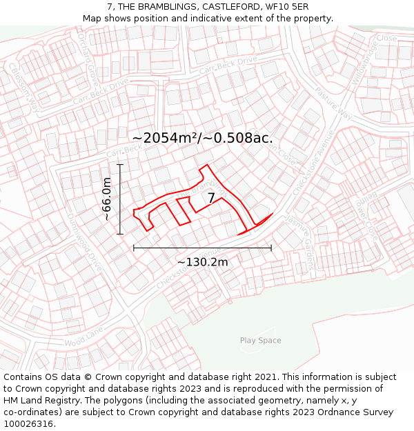 7, THE BRAMBLINGS, CASTLEFORD, WF10 5ER: Plot and title map
