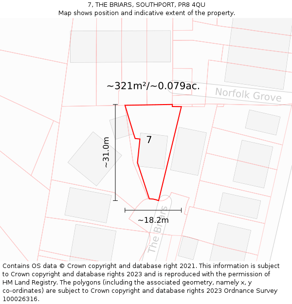 7, THE BRIARS, SOUTHPORT, PR8 4QU: Plot and title map