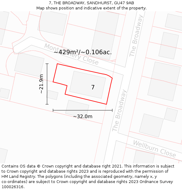 7, THE BROADWAY, SANDHURST, GU47 9AB: Plot and title map