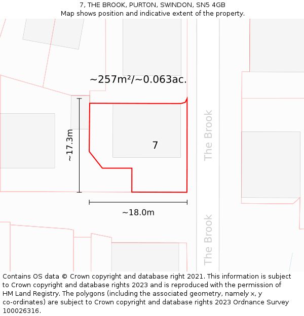 7, THE BROOK, PURTON, SWINDON, SN5 4GB: Plot and title map