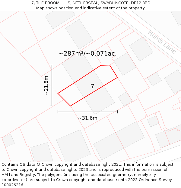7, THE BROOMHILLS, NETHERSEAL, SWADLINCOTE, DE12 8BD: Plot and title map