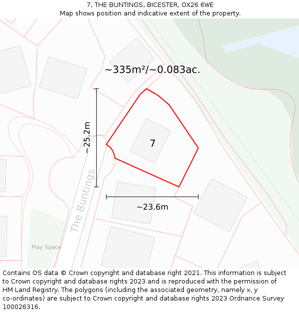 7, THE BUNTINGS, BICESTER, OX26 6WE: Plot and title map