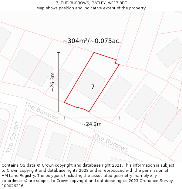 7, THE BURROWS, BATLEY, WF17 8BE: Plot and title map