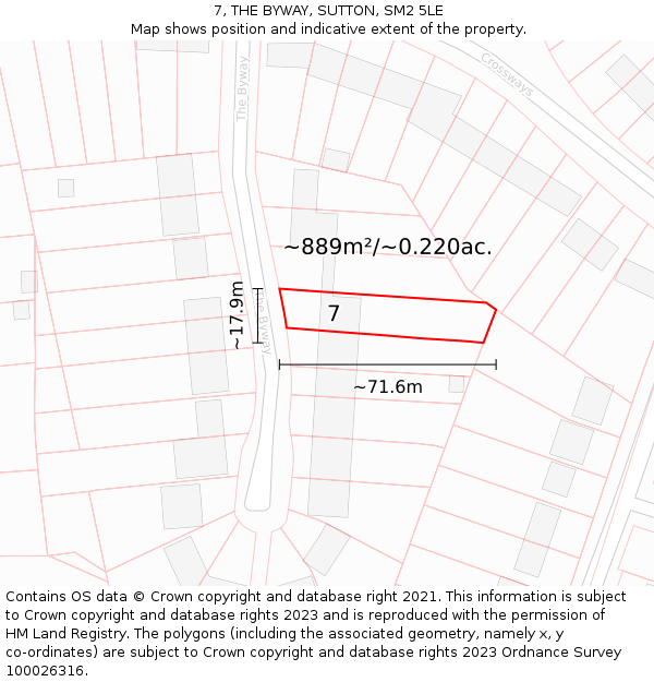 7, THE BYWAY, SUTTON, SM2 5LE: Plot and title map