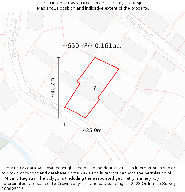 7, THE CAUSEWAY, BOXFORD, SUDBURY, CO10 5JR: Plot and title map