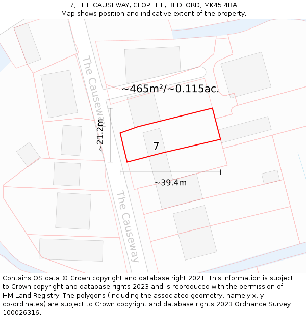 7, THE CAUSEWAY, CLOPHILL, BEDFORD, MK45 4BA: Plot and title map