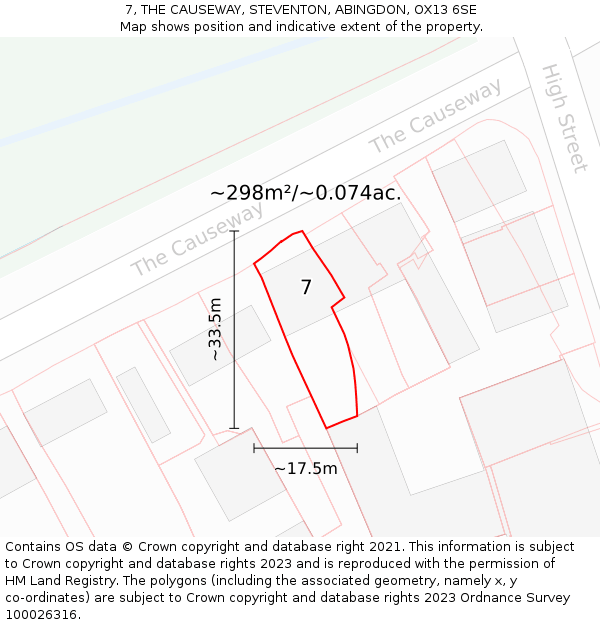 7, THE CAUSEWAY, STEVENTON, ABINGDON, OX13 6SE: Plot and title map