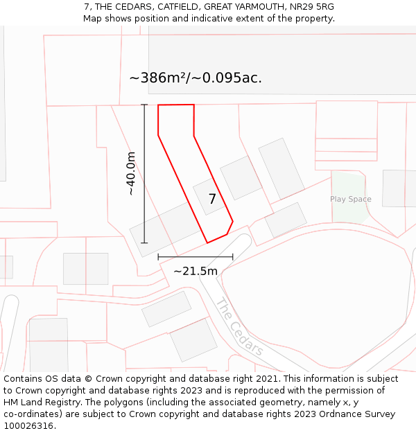 7, THE CEDARS, CATFIELD, GREAT YARMOUTH, NR29 5RG: Plot and title map