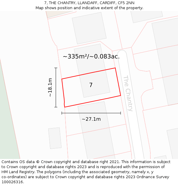 7, THE CHANTRY, LLANDAFF, CARDIFF, CF5 2NN: Plot and title map