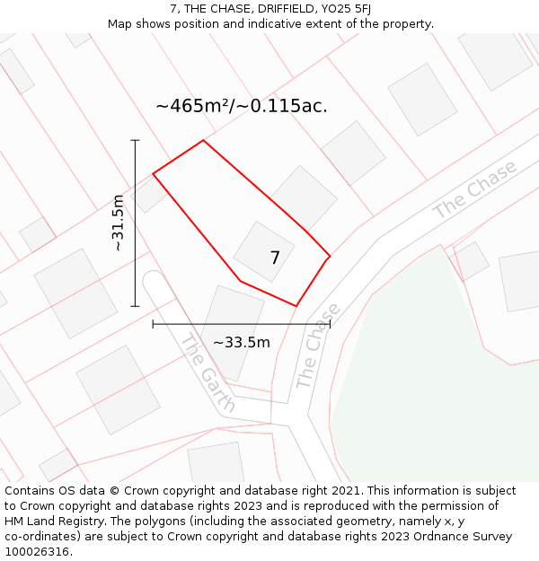7, THE CHASE, DRIFFIELD, YO25 5FJ: Plot and title map