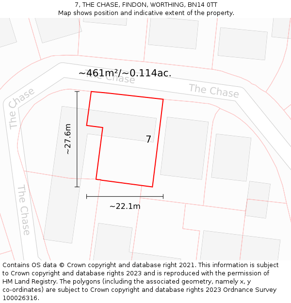 7, THE CHASE, FINDON, WORTHING, BN14 0TT: Plot and title map