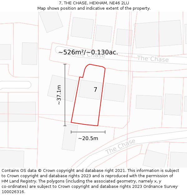 7, THE CHASE, HEXHAM, NE46 2LU: Plot and title map