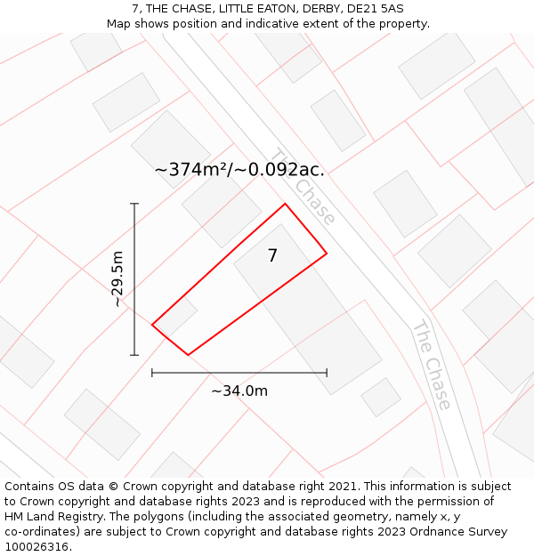 7, THE CHASE, LITTLE EATON, DERBY, DE21 5AS: Plot and title map