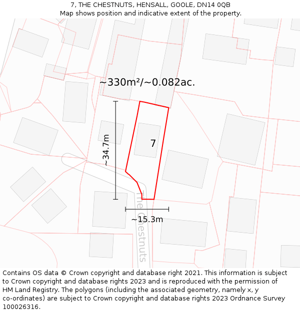 7, THE CHESTNUTS, HENSALL, GOOLE, DN14 0QB: Plot and title map